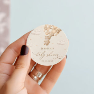 Sticker Rond Baby shower neutre de l'ours en peluche