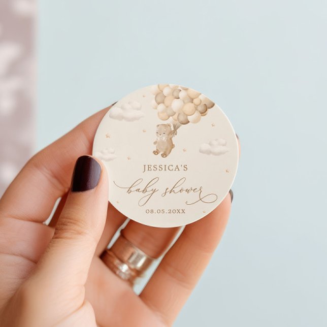 Sticker Rond Baby shower neutre de l'ours en peluche (Créateur téléchargé)