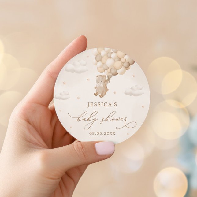 Sticker Rond Baby shower neutre de l'ours en peluche (Créateur téléchargé)