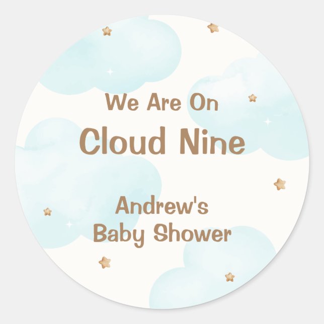 Sticker Rond Baby shower Neutre Étoiles Neuf Étoiles Neuf Étoil (Devant)
