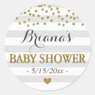Sticker Rond Baby shower neutre gris clair et or Confetti