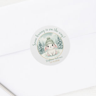 Sticker Rond Baby Shower Neutre Lapin d'Hiver