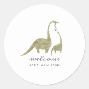 Sticker Rond Baby shower neutre maman et bébé dinosaure