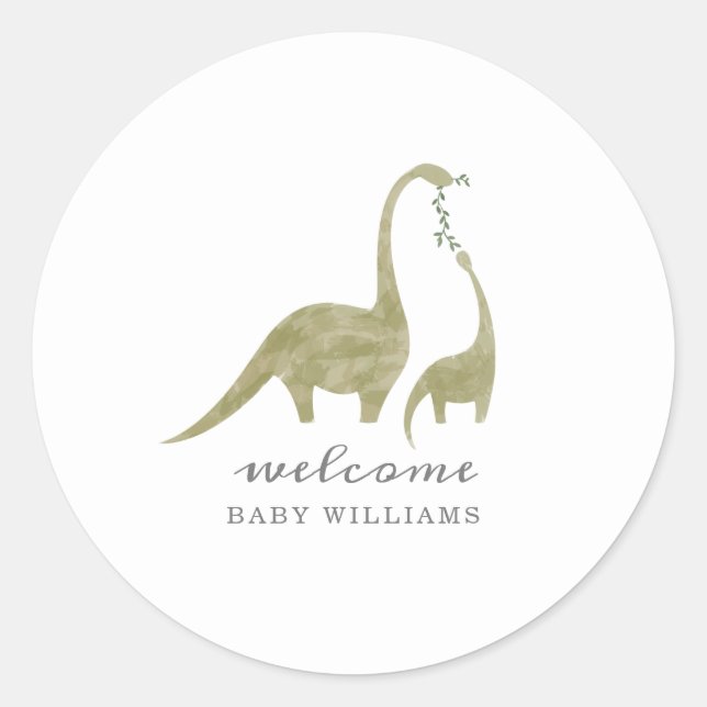 Sticker Rond Baby shower neutre maman et bébé dinosaure (Devant)
