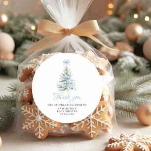 Sticker Rond Baby Shower Noël Hiver Garçon