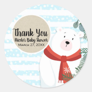 Sticker Rond Baby Shower Noël Vacances d'Hiver Ours Polaire