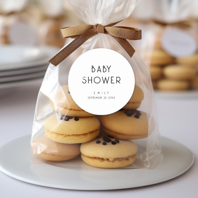 Sticker Rond Baby shower noir et blanc en texte moderne clair (Créateur téléchargé)