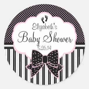 Sticker Rond Baby shower noir et rose