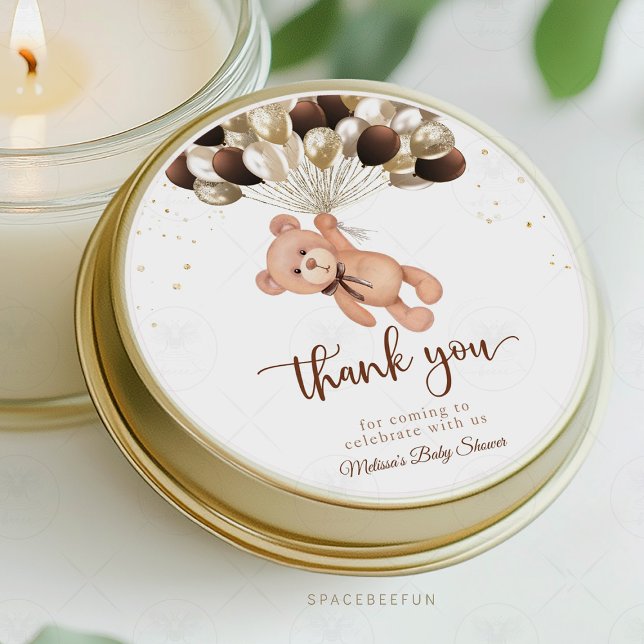 Sticker Rond Baby shower Nounours On a du mal à attendre (Teddy Bear Baby Shower Sticker, We Can Barely Wait Thank You, Baby Shower Thank You Sticker, Teddy B)