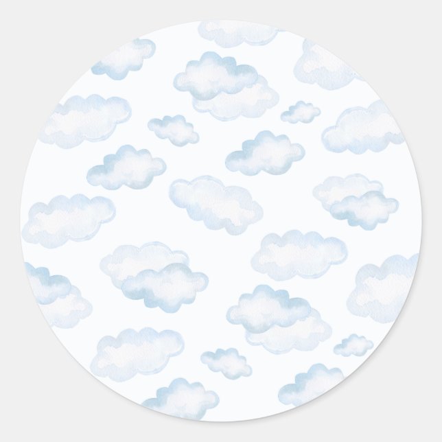 Sticker Rond Baby shower nuage bleu aquarelle (Devant)