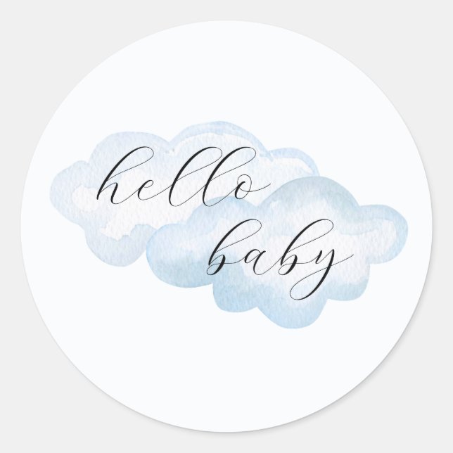 Sticker Rond Baby shower nuage bleu aquarelle (Devant)