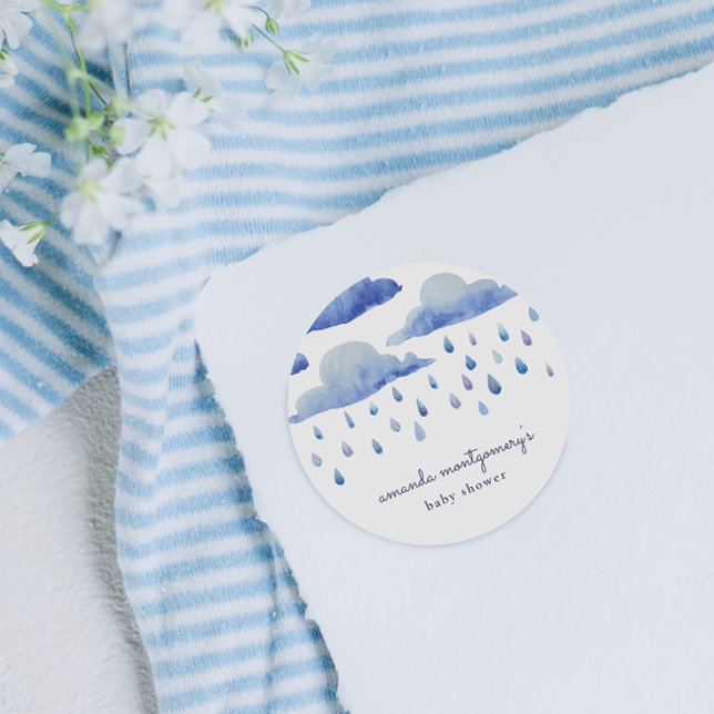 Sticker Rond Baby shower nuages aquarelle (Round Sticker Mock-up)