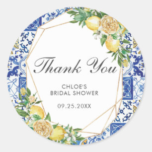 Sticker Rond Baby shower nuptial méditerranéen citron