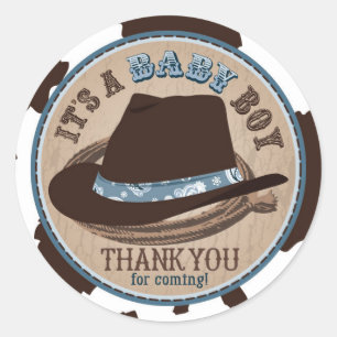 Sticker Rond Baby shower occidental Casquette Cowboy Stetson