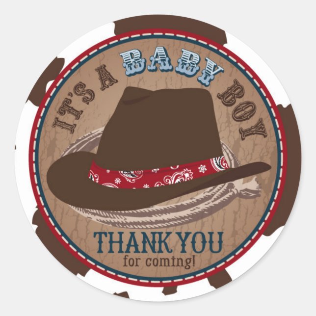Sticker Rond Baby shower occidental Casquette Cowboy Stetson (Devant)