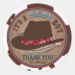 Sticker Rond Baby shower occidental Casquette Cowboy Stetson