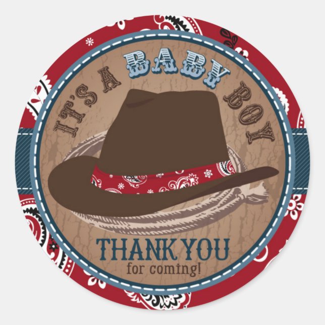 Sticker Rond Baby shower occidental Casquette Cowboy Stetson (Devant)