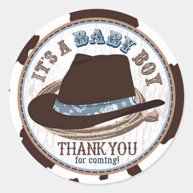Sticker Rond Baby shower occidental Casquette Cowboy Stetson (Devant)