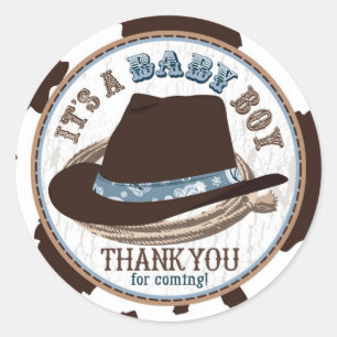 Sticker Rond Baby shower occidental Casquette Cowboy Stetson