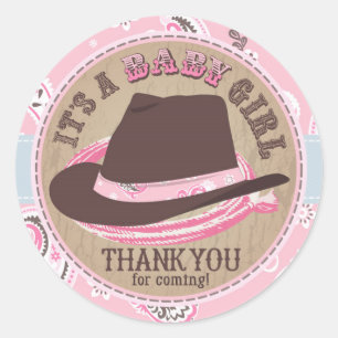Sticker Rond Baby shower occidental de casquette de cowboy de