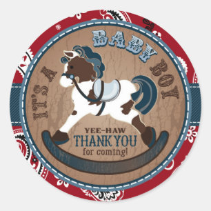 Sticker Rond Baby shower occidental de cheval de basculage de