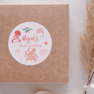 Sticker Rond Baby shower Océan Rose Summer Favoriser