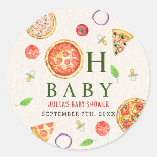 Sticker Rond Baby shower Oh Baby Pizza + Pacificateurs