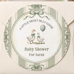 Sticker Rond Baby Shower Oie Ridicule Élégant Ruban Sage