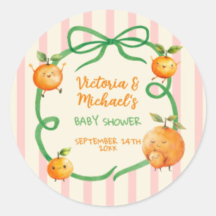 Sticker Rond Baby shower orange de Little Cutie