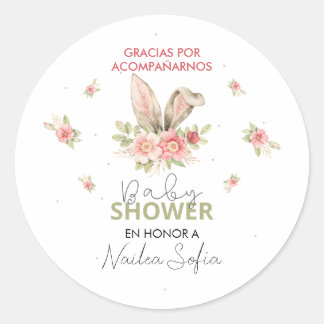 Sticker Rond Baby shower Orejas de Conejo Rosa y Flores