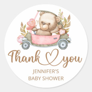 Sticker Rond Baby shower ours bébé en peluche