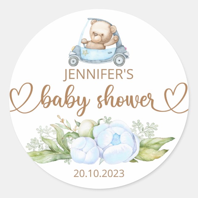 Sticker Rond Baby shower ours bébé en peluche (Devant)