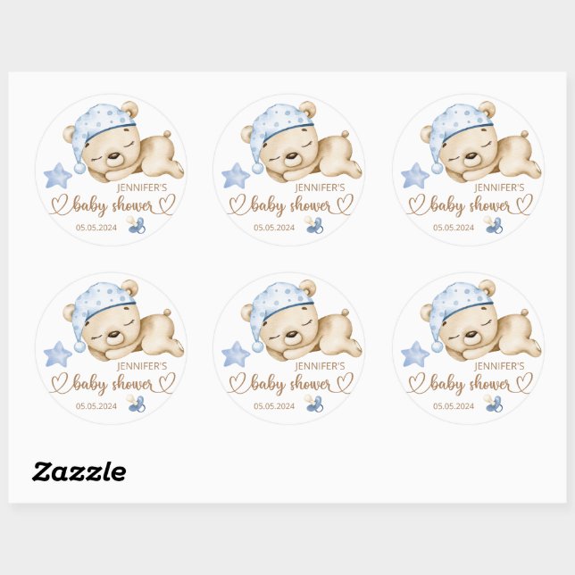 Sticker Rond Baby shower ours bébé en peluche (Feuille)