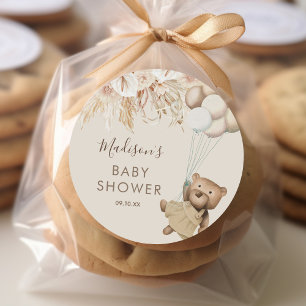 Sticker Rond Baby shower Ours Boho Pampas Grass