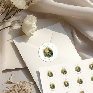 Sticker Rond Baby shower Ours couché aquarelle