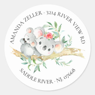 Sticker Rond Baby shower Ours Cute Koala Adresse de retour