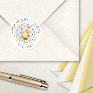 Sticker Rond Baby Shower Ours en Citron d'Amalfi