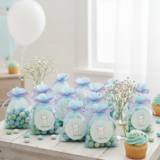 Sticker Rond Baby shower ours en peluche aquarelle bleue et ver