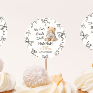 Sticker Rond Baby Shower Ours en Peluche Fantaisiste 