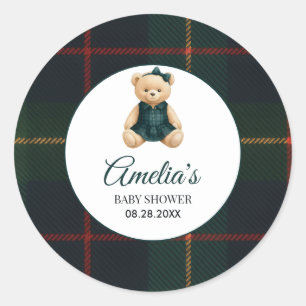 Sticker Rond Baby Shower Ours en Peluche Luxueux Chic 