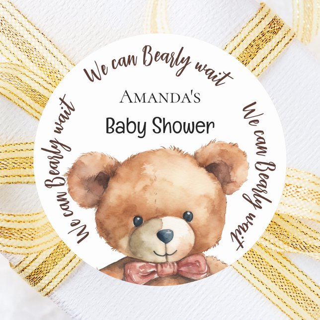 Sticker Rond Baby shower ours en peluche nous pouvons attendre (Créateur téléchargé)