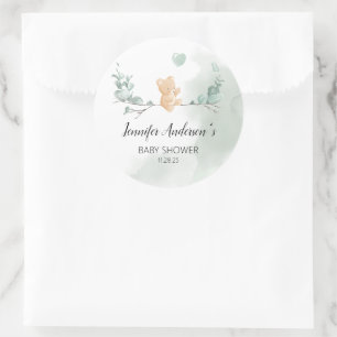 Sticker Rond Baby shower Ours Eucalyptus