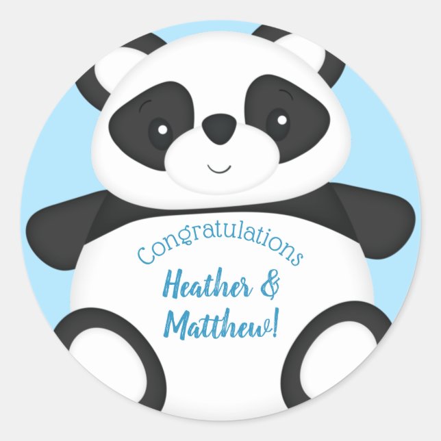 Sticker Rond Baby shower Ours Panda Bleu (Devant)