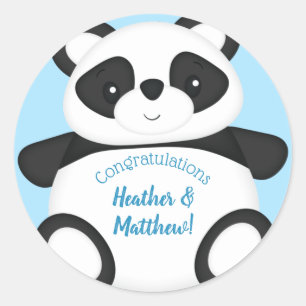 Sticker Rond Baby shower Ours Panda Bleu