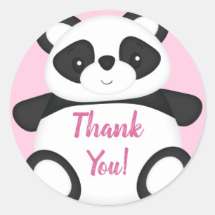 Sticker Rond Baby shower Ours Panda Rose
