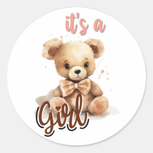 Sticker Rond Baby shower Ours rose Boho