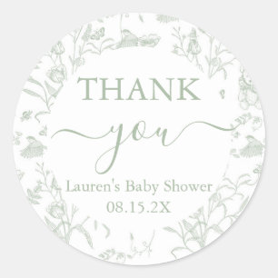 Sticker Rond Baby shower Ours Toile Sage