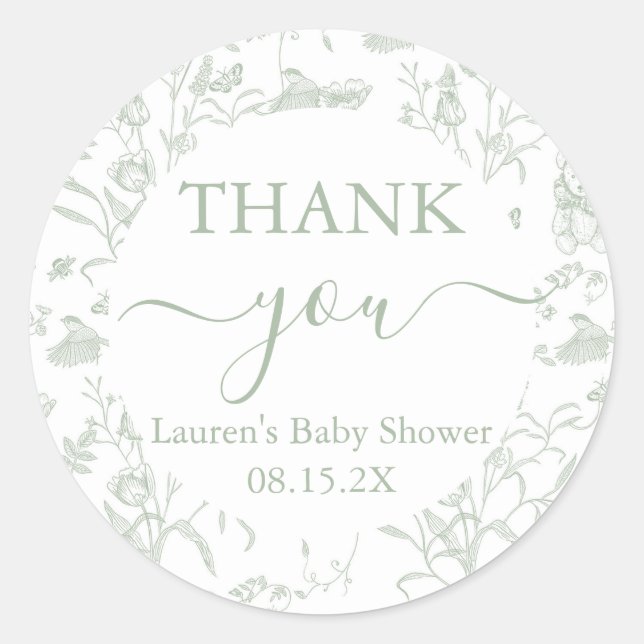 Sticker Rond Baby shower Ours Toile Sage (Devant)