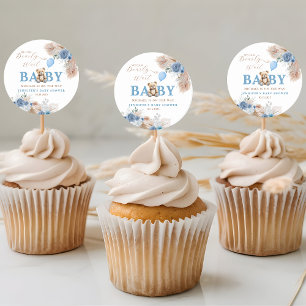 Sticker Rond Baby shower ourson mignon bleu bohème garçon
