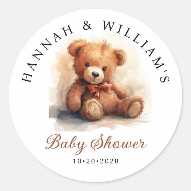 Sticker Rond Baby-Shower Ourson Neutre (Devant)
